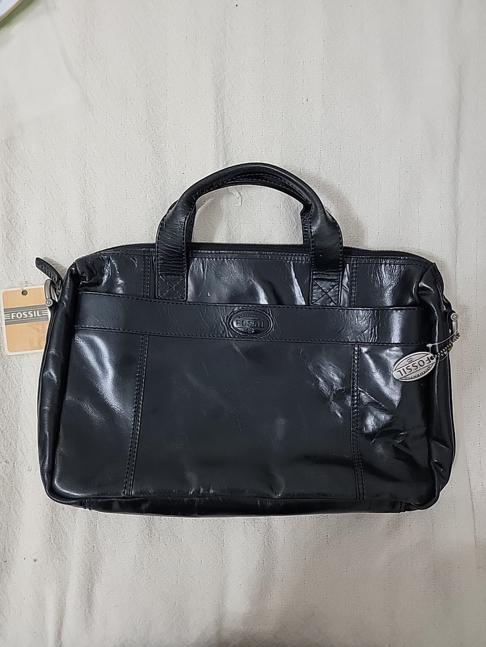 Fossil Black Leather Briefcase with Top Handles